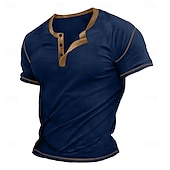 preiswerte Lässiges Henley-T-Shirt-Herren Henley Shirt T-Shirt Kurze Ärmel Glatt Raglanärmel Modisch Designer Basic Knopf hoch Henley Urlaub Strasse Ausgehen Sommer Dunkel Braun Marineblau Königliches Blau Henley T-Shirt