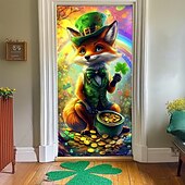 abordables Día de San Patricio-Decoraciones para puertas del día de San Patricio, cubiertas para puertas, tréboles, tapiz de puerta de arco iris, cortina de puerta, decoración, telón de fondo, pancarta para puerta de