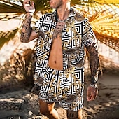 cheap Men&#039;s Printed Shirts Sets-Men&#039;s Leopard Zebra 2pcs Shirts Sets Summer Hawaiian Shirt Short Sleeve Short Pants Turndown Fashion Hawaiian Casual Outdoor Vacation Beach 3D Print Button-Down Summer Spring Black Yellow Pink