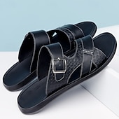 billige Ferietøfler-solbrune sandaler i kunstskinn med spennreim for menn – stilige sommersklier med teksturert design og sklisikker såle for fritidsbruk