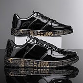 economico Casuale-sneakers da uomo in metallo dorato con suola stampata - scarpe casual eleganti per feste, streetwear e ballo