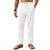 baratos Clássico-Homens Calças de linho Calças Calça verão Calças de praia Com Cordão Cintura elástica Perna reta Tecido Conforto Respirável Comprimento total Diário Feriado Festa de Casamento Moda Estilo Clássico