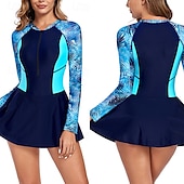 billige Utslett vakter-Dame Rash-guard One-Piece Badetøy UV Solbeskyttelse Lettvekt Langermet Kroppsdrakt Badedrakt Forside Glidelås Svømming Surfing Strand Vannsport Trykket Sommer Vår Høst