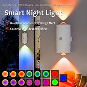 abordables Appliques d&#039;extérieur-Lumière de coucher de soleil à double tête avec détection de mouvement, éclairage LED multicolore pour armoire, 15 couleurs, rechargeable par USB, pour chambre à coucher, salon, bureau, fête, magasin,