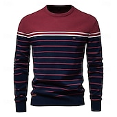 preiswerte Herren Elite Hoodies &amp; Sweatshirts-Herren Pullover Gerippt Stricken Normale Oberteile Farbblock Gestreift Rundhalsausschnitt Strickware Täglich Outdoor Urlaub Bekleidung Frühling Herbst Wein Marineblau S M L