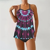 abordables Maillots une pièce et tankinis-Femme Tankini Maillot De Bain Deux Pièces Col en V Maillots de Bain Maillots de Bain Jaune Bleu Roi Respirable Séchage rapide Poids Léger Sans Manches - Natation Surf Plage Eté Printemps Grande Taille