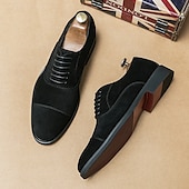 abordables Formal-Zapatos oxford de gamuza marrón para hombre: zapatos de vestir clásicos con cordones para ocasiones formales y de negocios, calzado cómodo y elegante