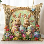 cheap Holiday Cushion Cover-Easter Decorative Toss Pillows Cover 1PC Bunny Eggs Soft Square Couch Cushion Case Pillowcase for Bedroom Livingroom Sofa Chair