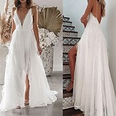 preiswerte Abschlusskleider-Damen Maxikleid Abschlusskleid Freizeitkleid A Linie Kleid Sommerkleid Stilvoll Sexy Urlaub Täglich Date Normale Passform Einfach Ärmellos V Ausschnitt Weiß Sommer