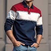 preiswerte Rugby-Polo für Herren-Herren Streifen Rugby-Poloshirt Langarm Polo-Shirts Hemden mit Kragen Lässig Outdoor Athleisure 3D-Druck Frühling Herbst Winter Rote Blau Purpur