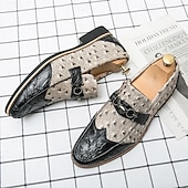 levne Poloformální-pánské hnědé mokasíny z umělého semiše se pštrosím vzorem – stylové slip-on boty pro formální i běžné příležitosti