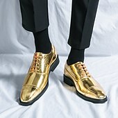 cheap Formal-Men&#039;s Dress Shoes PU Leather Breathable Comfortable Slip Resistant Lace-up Black Gold Fall Winter
