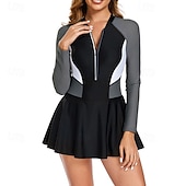 billige Utslett vakter-Dame Rash-guard One-Piece Badetøy UV Solbeskyttelse Lettvekt Langermet Kroppsdrakt Badedrakt Forside Glidelås Svømming Surfing Strand Vannsport Lapper Sommer Vår Høst