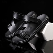 halpa Mekko sandaalit-Miesten Sandaalit Litteät sandaalit PU-nahka Hengittävä Mukava Liukumaton Loaferit Musta Ruskea