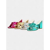 preiswerte Halbformell-Damen Metallic-Pantoletten in Pink mit Schleifendesign – glamouröse High Heels für Bräute