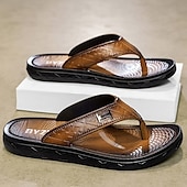 preiswerte Kleidungs-Sandalen-Braune Casual Flip Flops für Herren mit strukturiertem Fußbett und verstellbarem Riemen – bequeme Outdoor-Sandalen für Sommer und Strand