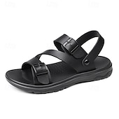 halpa Mekko sandaalit-Miesten Sandaalit Litteät sandaalit PU-nahka Hengittävä Mukava Liukumaton Loaferit Musta Ruskea
