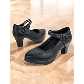 olcso Block Heels-női fekete magassarkú mary jane pumpák - kerek orr, stílusos bokapánt gombos részletekkel, tökéletes irodai vagy hétköznapi viselethez