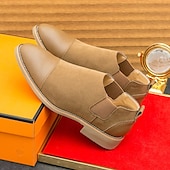 cheap Semi-Formal-Men&#039;s Tan Chelsea Boots with Faux Leather and Suede Upper – Slip-On Elastic Design, Casual and Comfortable for Daily Wear or Semi-Formal Occasions