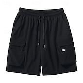 economico Classico-Per uomo Pantaloncini modello cargo Pantaloncini A cordoncino Vita elastica Multi tasca Liscio Indossabile Breve Esterno Giornaliero Campeggio e hiking Di tendenza Classico Nero Cachi