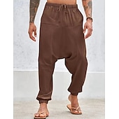 economico Classico-Per uomo Pantaloni di lino Pantaloni Pantaloni estivi Pantaloni larghi Pantaloni stile harem A cordoncino Vita elastica Liscio Comfort Traspirante Lunghezza intera Yoga Giornaliero Per eventi Di