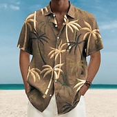 voordelige Tropische planten-Voor heren Kokosnootboom Tropische planten Overhemd Hawaiiaans overhemd Aloha-shirt Korte Mouw Overhemd Strijkijzer Modieus Streetwear Ontwerper Buiten Straat Casual blauw Paars Bruin S M L