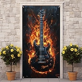 tanie Okładki drzwi-dekoracje drzwiowe osłony drzwi gitara miłośnik muzyki gobelin drzwiowy dekoracja zasłony drzwiowej tło baner drzwiowy wewnętrzny/zewnętrzny na drzwi wejściowe dom wiejski