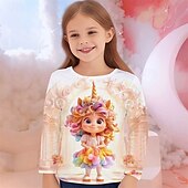 billiga Flickans 3D-tecknad film-Flickor 3D Grafisk Tecknat T-shirt Långärmad Vår Höst Mode Grundläggande Barn 4-12 år Rund hals Utomhus Ledigt Dagligen Normal