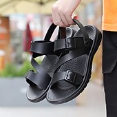 halpa Mekko sandaalit-Miesten Sandaalit Litteät sandaalit PU-nahka Hengittävä Mukava Liukumaton Loaferit Musta Ruskea