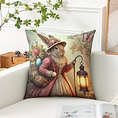 voordelige Vakantie kussensloop-Vintage Paas Decoratieve Toss Kussens Cover 1PC Konijn Zacht Vierkant Bankkussenhoes Kussenhoes voor Slaapkamer Woonkamer Sofa Stoel