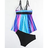 abordables Maillots une pièce et tankinis-Femme Tankini Maillot De Bain Deux Pièces Col en V Maillots de Bain Maillots de Bain Noir / Blanc Blanche Respirable Séchage rapide Poids Léger Sans Manches - Natation Surf Plage Eté Printemps Grande