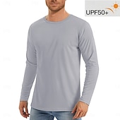 olcso alap pólók-Férfi Póló Napvédő pólók Hosszú ujj Terített nyak Nyár Tavasz &amp; Ősz Tömör szín Aktív Crewneck Szabadtéri Hétköznapi Sportruházat Stétszürke Haditengerészet Fekete Férfi felső póló