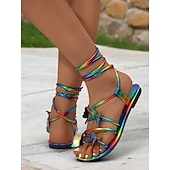 cheap Vacation Sandals-Women&#039;s Rainbow Strappy Flat Sandals with Butterfly Decorations – Eye-Catching and Comfortable for Summer, Beach and Festival Wear