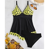 abordables Maillots une pièce et tankinis-Femme Tankini Maillot De Bain Deux Pièces Col en V Maillots de Bain Maillots de Bain Noir / Blanc Blanche Respirable Séchage rapide Poids Léger Sans Manches - Natation Surf Plage Eté Printemps Grande