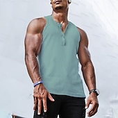 tanie Tank topy sportowe-Męskie Bezrękawnik Koszula Henley Kamizelka Top Podkoszulki Bez rękawów Henley Lato Równina Moda Designerskie Mięsień Guziki Na zewnątrz Trening Siłownia Czarny Biały Niebieski Top Tee dla mężczyzn