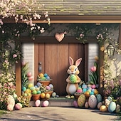 billige Garasje- og dørbanner-Utendørs Garasje Dør Dekorasjon Banner Kanin Egg Stor Bakgrunnsdekorasjon Utendørs Garasje Dør Hjemmevegg Dekorasjoner Arrangement Fest Parade