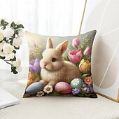 baratos Capa de almofada de férias-Capa de Almofadas Decorativas de Páscoa 1PC Coelho Ovos Macio Quadrado Capa de Almofada para Quarto Sala de Estar Sofá Cadeira