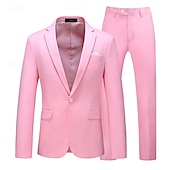 cheap Men&#039;s Blazers-Men&#039;s Set Blazer Business Cocktail Party Wedding Party 2 Piece Fashion Casual Spring &amp;  Fall Polyester Solid Color Buttons Pocket Comfortable Single Breasted Blazer Dark Yellow Black White Yellow