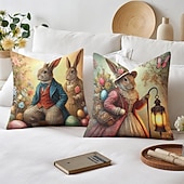 voordelige Vakantie kussensloop-Vintage Paas Decoratieve Toss Kussens Cover 1PC Konijn Zacht Vierkant Bankkussenhoes Kussenhoes voor Slaapkamer Woonkamer Sofa Stoel