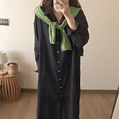 halpa Mekot-Naisten Pitkä mekko Maxi mekko Pellava-inspiroidut mekot Paitamekko Rento mekko Tyylikäs Vapaa-aika Loma Päivittäin Deitti Normaali Tavallinen Pitkähihainen Kauluskäänne Punastuvan vaaleanpunainen