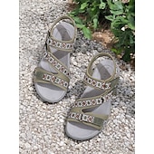 abordables Sandales Confort-sandales de sport bleues pour femmes avec sangles réglables et motif géométrique – chaussures de marche d&#039;extérieur confortables pour la randonnée, les voyages et les vêtements décontractés