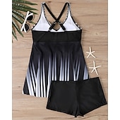 abordables Maillots une pièce et tankinis-Femme Tankini Maillot De Bain Deux Pièces Col en V Maillots de Bain Maillots de Bain Noir Blanche Respirable Séchage rapide Poids Léger Sans Manches - Natation Surf Plage Eté Printemps Grande Taille