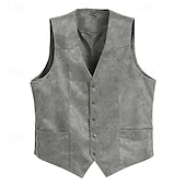 abordables Gilets-Homme Gilet en daim Usage quotidien Vacances Sortie Style vintage Chic et moderne Printemps &amp; Automne Bouton Polyester Confortable Plein Boutonnage Simple Col V Standard Noir Marron Café Gris Gilet