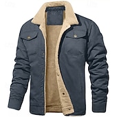 billige Cargo jakker-Herre Vinterjakke Fleece-jakke Uformell jakke Chore jakke Feriereise Daglig Hold Varm Lomme Fleece Høst vinter عادي Mote Gatemote Knaphul Normal Svart Militærgrønn Mørkeblå Mørkegrå kaffe Jakker