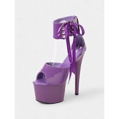 economico Festa-sandali con plateau in vernice nera con cinturini alla caviglia con lacci – scarpe sexy con tacco alto da donna per club e ballo
