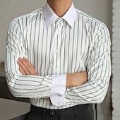 abordables camisas de hombre sin planchar-Hombre Camisa Camisa para Vestido Abotonar la camisa Raya Boda Fiesta Negro Azul Piscina Verde Oscuro Verde Trébol Manga Larga Diseño Primavera &amp; Otoño Ropa