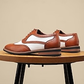 abordables Officiel-chaussures oxford en similicuir marron et blanc pour hommes – détails brogue à bout golf, chaussures habillées vintage pour mariages, affaires et occasions spéciales