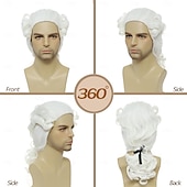 cheap Historical Wigs-Colonial Judge Wig, Long Wave Wig for Man, Washington Halloween Costume, Cosplay Wig For Carvinal