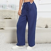 abordables Pantalon uni en coton et lin-Femmes Pantalon en coton et lin Pantalons Léger Occasionnel Longueur complète Taille Basse Uni Avec Poches Cordon de serrage Respirabilité Confortable Non Elastique Décontracté Quotidien Week-end