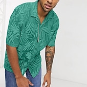 economico camicie casual da uomo-Per uomo Camicia Camicia estiva Maglietta informale Camicia da spiaggia Camicia con bottoni Camicia cubana Verde Manica corta A foglia Collare da campo Da mare Per eventi Strappato Abbigliamento Di